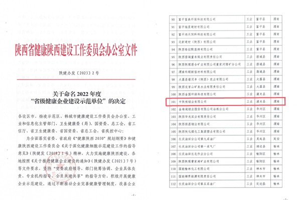 公司獲評(píng)“2022年度省級(jí)健康企業(yè)建設(shè)示范單位”